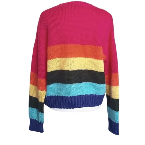 Jolt Stripe Multicolor Crop Sweater Y2K Women's Size M - Picture 2 of 5